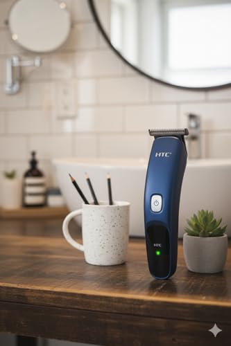 Image of AT-506 Rechargeable Hair Trimmer, Navy Blue, Smart Adjust Blades, 120 Min Runtime, 600mAh Lithium Battery, Cordless Operation, Global Voltage Compatible