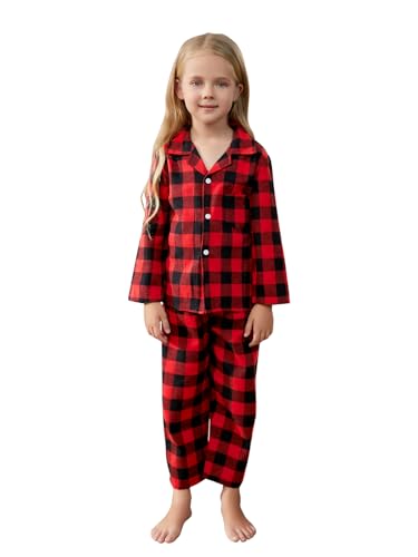 QZH.DUAO Family Plaid Pajamas For Mens, Adult 2-Piece Button Down Flannel Christmas Pjs Sleepwear, Black Red, US S4