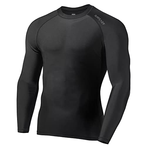 SURFEASY Camisa Compresión para Hombre,Camisa de protección Manga Larga para Surf, natación, Actividades al Aire Libre, Rashguard Secado Rápido, Negro, L