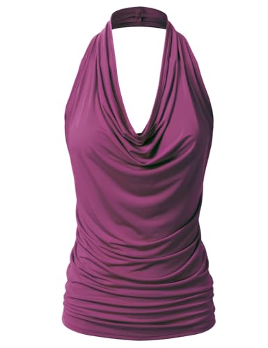 EIMIN Women's Casual Halter Neck Draped Front Sexy Open Back