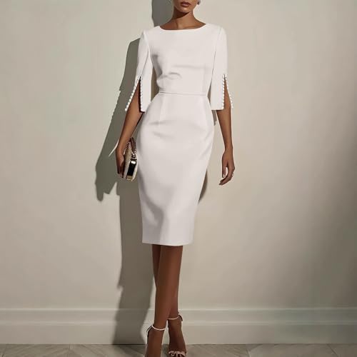 Women's Work Dress 3/4 Sleeve V Neck Bodycon Sheath Office Business Cocktail Pencil Dress Dressy Elegant Dresses3