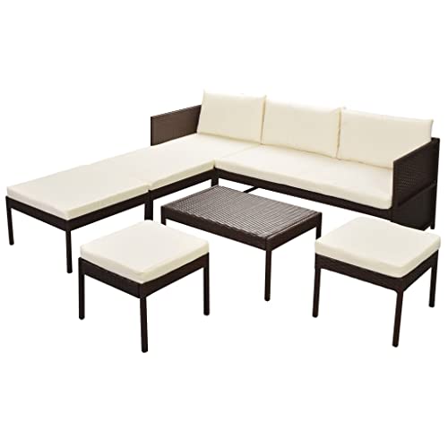 Mhdvray Salon de Jardin 6 Pièces en Résine Tressée Marron, Ensemble de Canapé Extérieur Modulable avec Table Basse et Poufs, Mobilier de Terrasse avec...