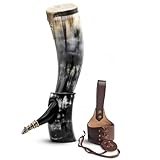 Norse Tradesman Genuine 20' Ox-Horn Viking Drinking Horn with Antique Brass Rim & Wolf Tip, Fitted Stand & Burlap Gift Sack - The Fenrir, 20-Inches, Low Polish