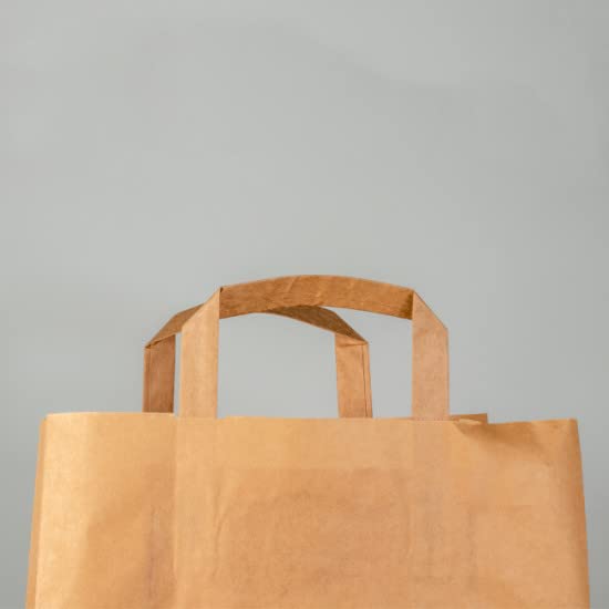 Sac Papier Kraft Type Cabas | Lot de 100 sacs 25X17X29 cm | Fond Plat | Epais - Anti Déchirure | Vente à Emporter Alimentaire et Textile