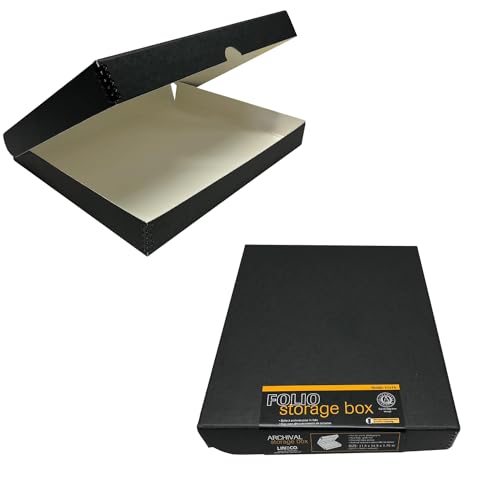 Lineco 11x14 Black Clamshell Archival Folio Storage Box. Acid-Free with Metal Edge, Preserve Photos or Documents, Crafts, DIY. (Pack of 2)