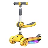Domary 2 in 1 Scooters for Kids 3-Wheel Foldable Scooters with Adjustable Height, LED Light, Musical Function for Boys & Girls Age 2-12
