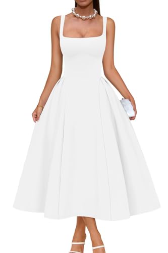 Image of Memoriesea Women's Elegant Square Neck Swing A Line Wedding Evening Party Midi Dress