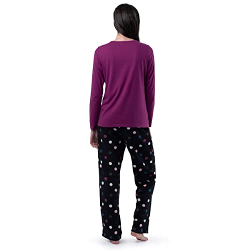 Image of Fruit of the Loom Women's Sueded Jersey Crew Top and Fleece Pant Sleep Set