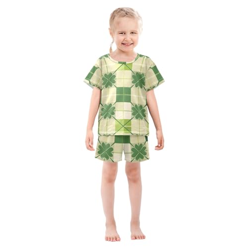 Summer Pajama Set Four-leaf Clover Checked Seamless Pattern, Short Sleeve Sleepwear Nightwear3