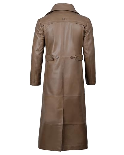Blingsoul Leather Trench Coat Men - Real Leather Long Overcoat for Mens