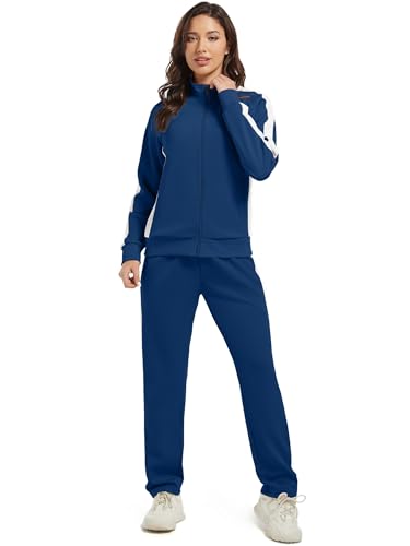 Women's Full Zip-Up Tracksuit Set Long Sleeve Casual Jogging Suits Workout Gym 2 Piece Outfits with Pockets3