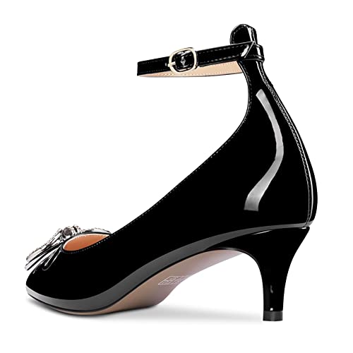 HDEUOLM Women Stiletto Mid Heel Pointed Toe Pumps Ankle Strap Bow-Knot Party Cute 2.0 Inches Heels3
