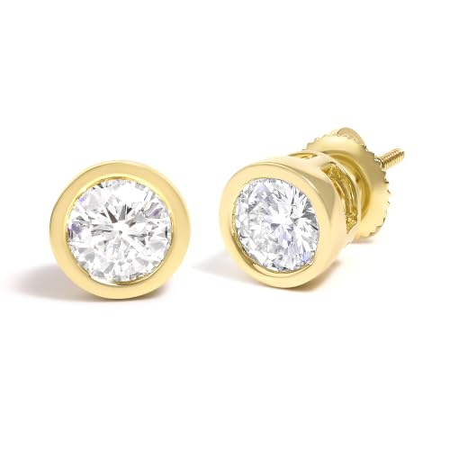 14K Yellow Gold 1.0 Cttw Lab Grown Diamond Screw-Back Classic Bezel Solitaire Stud Earrings (G-H Color, VS2-SI1 Clarity)