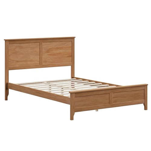 Image of Harper & Bright Designs Modern Farmhouse Platform Full Bed Frame, Solid Wood Platform Bed Frame with Headboard, Sturdy Wooden Foundation with Wood Slats for Living Room, Seadrift