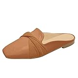 Ladies Fashion Solid Color Leather Round Head Half Slippers Flat Comfortable Casual Single Shoes Tennis Shoe Sandals (Brown, 9) Womens Shoes Wedges