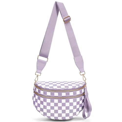 Image of hibear Checkered Crossbody Bag Spacious Bum Bags for Women Nylon Crossbody Fanny Packs Checkered Purse Belt Wallet