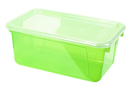 Image of Storex Small Cubby Bins - Plastic Storage Containers for Classroom with Non-Snap Lid, 12.2 x 7.8 x 5.1 inches, Tint Green, 5-Pack (62483U05C)