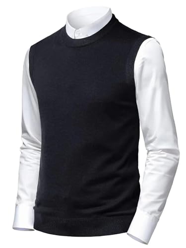 Mnjyihy Men's Thermal Sweater Vest Fall Winter Round Neck Sleeveless Pullover Sweater Business Knitted Vest3