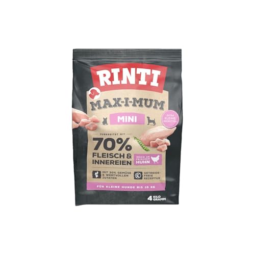 RINTI - Max-i-Mum Mini | Trockenfutter für kleine, ausgewachsene Hunde mit 70% Fleisch & Innereien. Getreidefreies Alleinfutter mit ausgewogenem Protein-/Fett-Verhältnis | 2x4kg Huhn