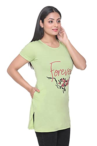 Image of Plush Women's Long Printed Cotton Round Neck Half Sleeve T-Shirt /Tshirts (DPL-PT-001)