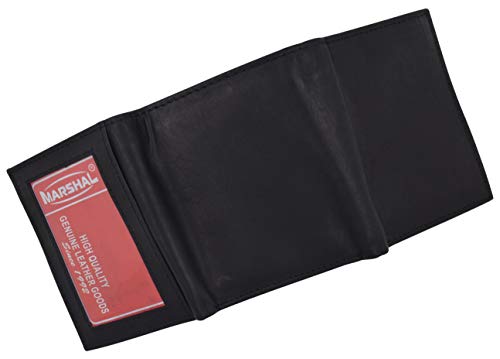 MARSHAL 100% Genuine Leather Tri-fold Mens Wallet Black #5534