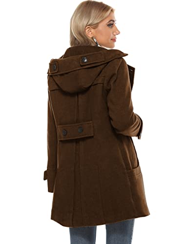Tanming Women's Warm Double Breasted Wool Pea Coat Trench Coat Jacket with Hood