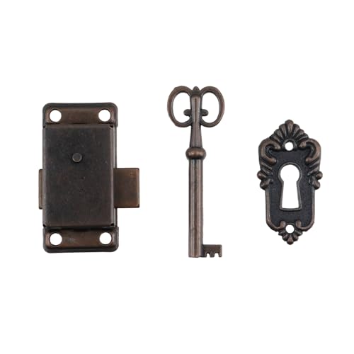 T Tulead Furniture Locks Vintage Lock for Jewelry Antique Red Bronze Cabinet Locks Old Lock Door Replacement Square-Type Locker 2" Length with Mounting Screws