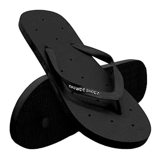 Shower Shoez Men's Antimicrobial Non-Slip Pool Dorm Water Sandals Flip Flops (Large 10/11, Black)