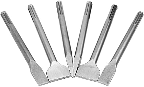 6 Pcs SDS Max Bits Chisel Set Hammer Drill Chisel Set 3/4 inch Masonry Concrete Chisel Drill Bits, 11-inch Length Rotary Hammer Chisel Bits Including 50mm Wide Chisel, 25mm Flat Chisel, Point Chisel