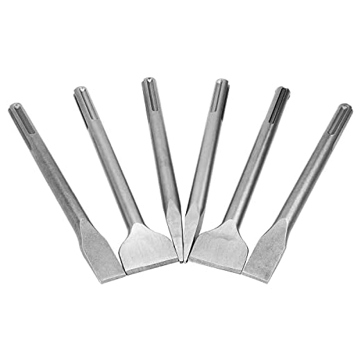 6 Pcs SDS Max Chisel Set Hammer Drill Chisel Set 3/4 inch Masonry Concrete Chisel Drill Bits, HOLAN 11-inch Length Rotary Hammer Chisel Bits Including 50mm Wide Chisel, 25mm Flat Chisel, Point Chisel