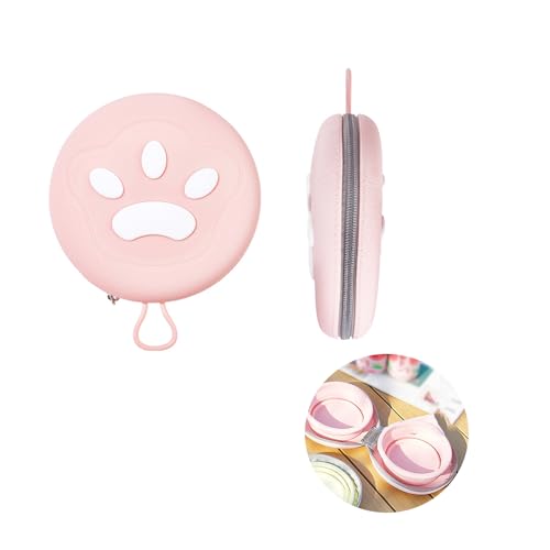 ペットボウル折り畳み給水可能 登山緊急時の 水筒茶碗食器軽便円形かわいいストラップ付き携帯飲食 ジッパー付き リサイクル可能 食器 バッグ 平底碗携帯便利シリカゲル小型犬、大型犬、中型犬、あらゆる品種の猫に適している (ピンク)