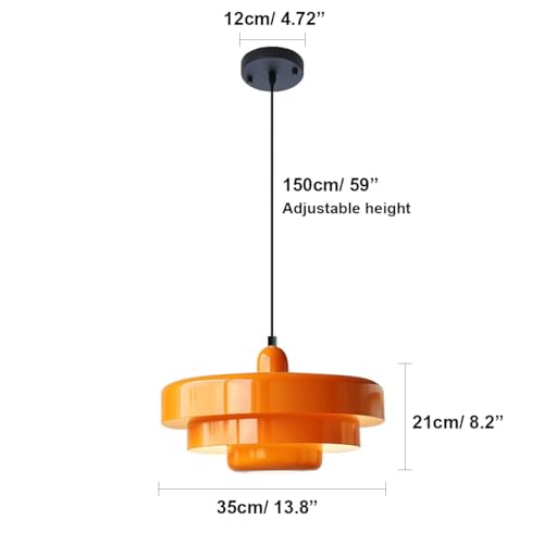 Mid Century Pendant Lamp Orange Danish Ceiling Pendant Light 3-Layer Shade Design Scandinavian Style Metal Flush Mount Light Fixtures for Dining Table Kitchen Island Hallway,1-Light - Image 7