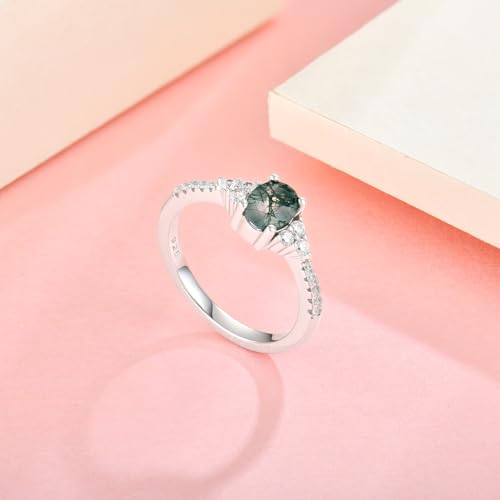 925 Sterling Silver Ring for Women Moss Agate Ring Promise Wedding Engagement Ring Cubic Zirconia Jewelry Valentines Day Anniversary Birthday Gift for Her3