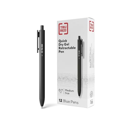 Image of TRU RED Retractable Gel Pens, Medium Point 0.7mm, Black Ink, 12 Pack - Quick‑Dry Pens for No‑Smear Notes & Office Writing