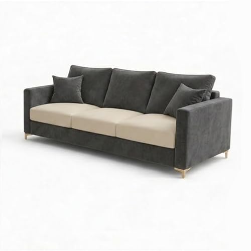 Image of Hayes Dual Tone Rich Velvet Suede 3+1+1 Seater Sofa Set | Golden Aesthetic Legs | Soft Touch Comfort Seating | 5 Person Seating | Modern Living Room Set (Dark Gray & Cream)