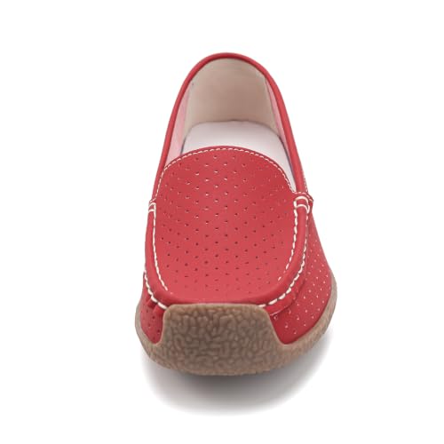Image of Women's Comfortable & Lightweight Leather Loafers Slip-Ons Driving Walking Mocs Boat Shoes Cute Business Casual Dress Shoes Work Flats for Women