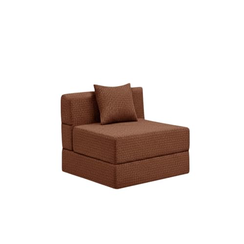 Image of Modern Jute Fabric Sofa Cum Bed with Cushion | 1-Seater Convertible Sleeper Sofa | Space Saving Folding Couch for Living Room, Bedroom & Guest Room-Brown