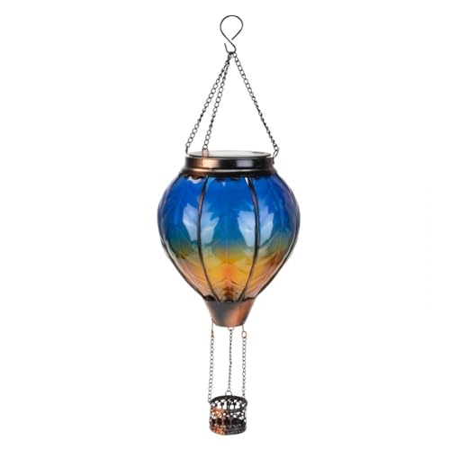 Bloepum 1 PCS Hot Air Balloon Solar Lantern with Flickering Flame Light Outdoor Solar Hanging Lights Waterproof Acrylic+Metal for Garden Yard Patio