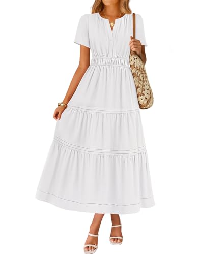 Image of ZESICA Women's Summer Casual Short Sleeve Boho Midi Dress