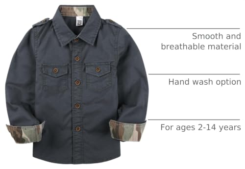 Image of Toddler Little Boys Button Down Long Sleeve Shirt Uniform Army Scout Casual Fall Top with Pocket