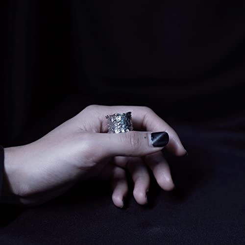 Handmade Hammered Wide Silver Ring For Women 925 Sterling Silver Boho Thumb Band Open Adjustable Statement Ring #TOP2
