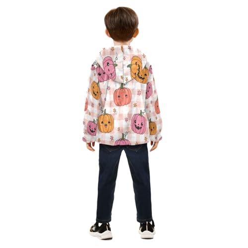 Pumpkin Pattern with Stars Toddler Fleece Jacket Girl Boys Hooded Fleece Jacket Coat Warm Outwear Zip-up 3-10T4