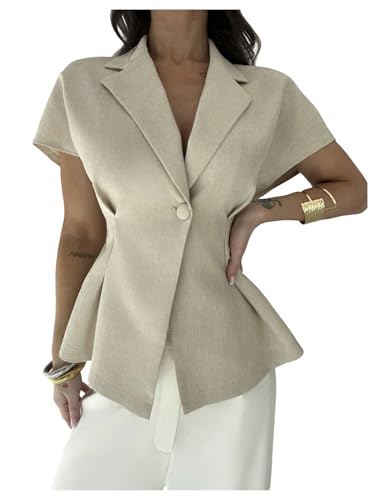 GORGLITTER Women's Casual Short Sleeve Blazer Vest Sleeveless V Neck Lightweight Button Down Open Front Business Suit Jackets