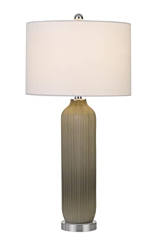 150W Catalina Glass Table Lamp With Drum Hardback Fabric Shade #TOP1