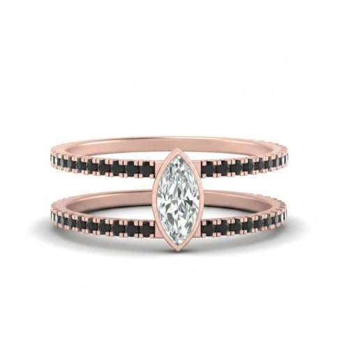 Image of Choose Your Gemstone Marquise Bezel Set Diamond CZ Band Rose Gold Plated Marquise Shape Split Shank Engagement Ring Lightweight Office Wear Everyday Gift Jewelry US Size 4 to 12