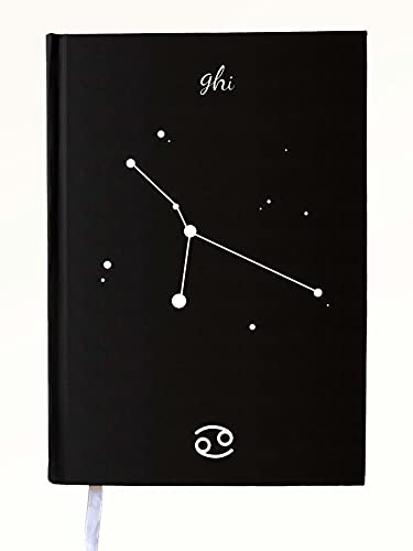 Ghi Constellations Black Hardcover Notebook A5 - With 176 Blank Black Pages - Back Pocket + White Silk Bookmark Ribbon - Stickers - Perfect Birthday Gifts/ Astronomy Gift/ Stargazing Christmas Gift (Cancer) #TOP2