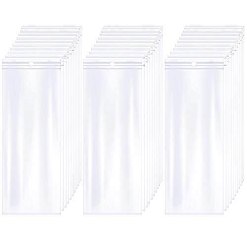Bolsas de plástico largas reutilizables de 3 x 8 pulgadas con agujero para colgar para empaquetar collares y joyas, 2 mil, bolsas transparentes con cremallera (paquete de 100)