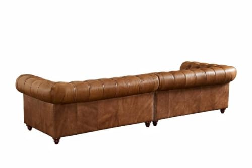 Image of Classic Leatherette Chester Sofa Set Button Tufted, Classic Style Sofa Set for Living Room, Office, and Hallway Colour (Brown Leatherette, 2+2=4 Seater Sofa)