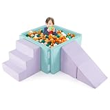 Costzon Toddler Climbing Toys Indoor, 3-in-1 Kids Ball Pit with Suede Fabric Soft Play Set (Balls Not Included) for Inside Crawling Sliding Playing, Foam Climbing Blocks for Toddlers, Lavender & Green