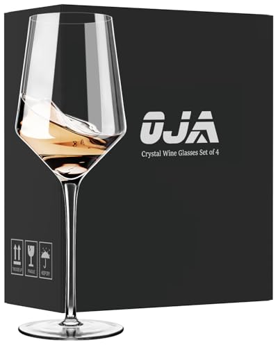 OJA White Wine Glasses Set of 4- Modern Crystal Hand Blown Wine Glass-15 oz,Thin Rim,Long...